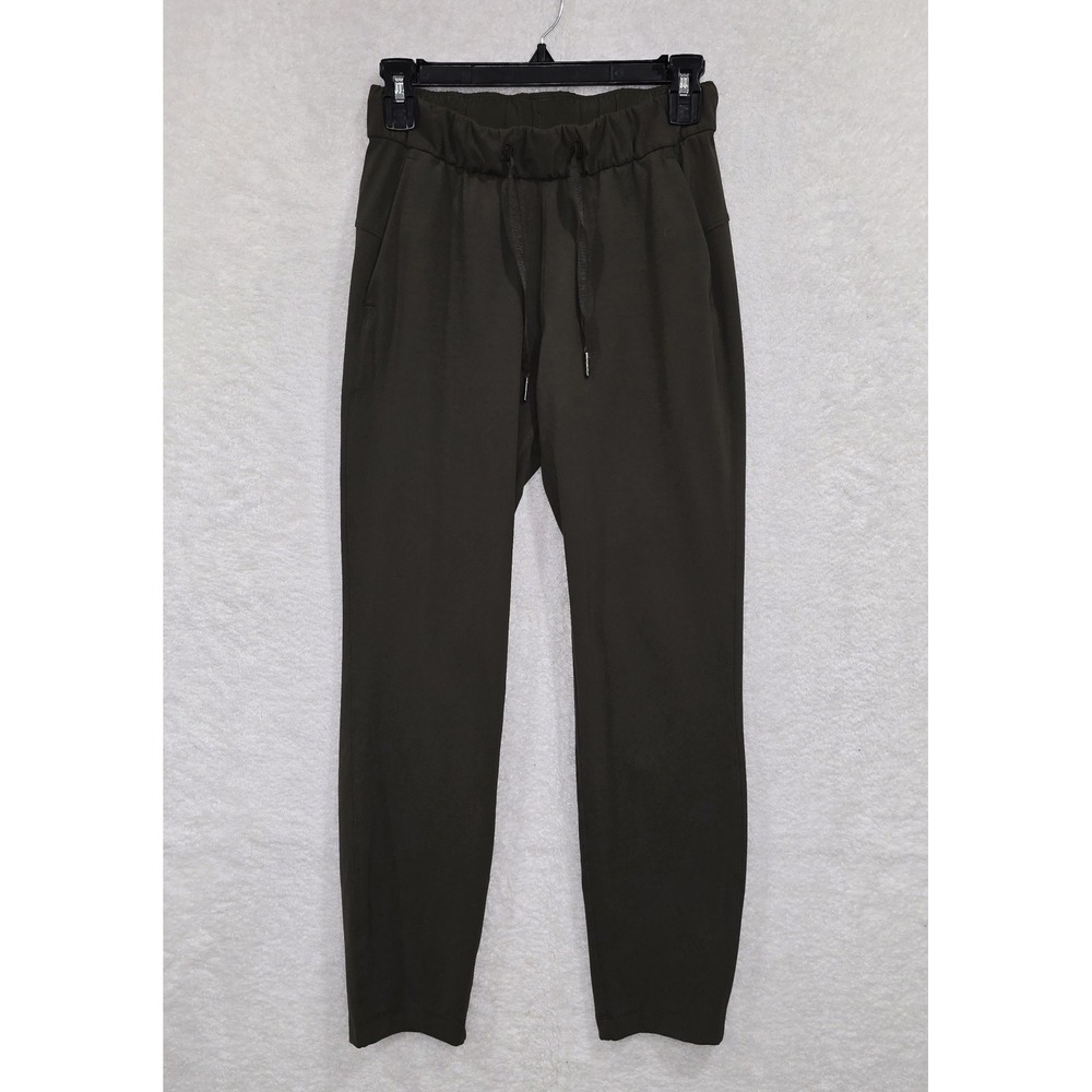 Lululemon Women's Sz 2 On The Fly 7/8 Pants Olive Green Elastic Waist Drawstring